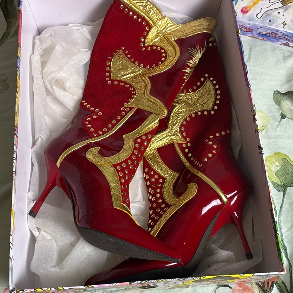 Jeffrey Campbell Red Patent Heeled Boots